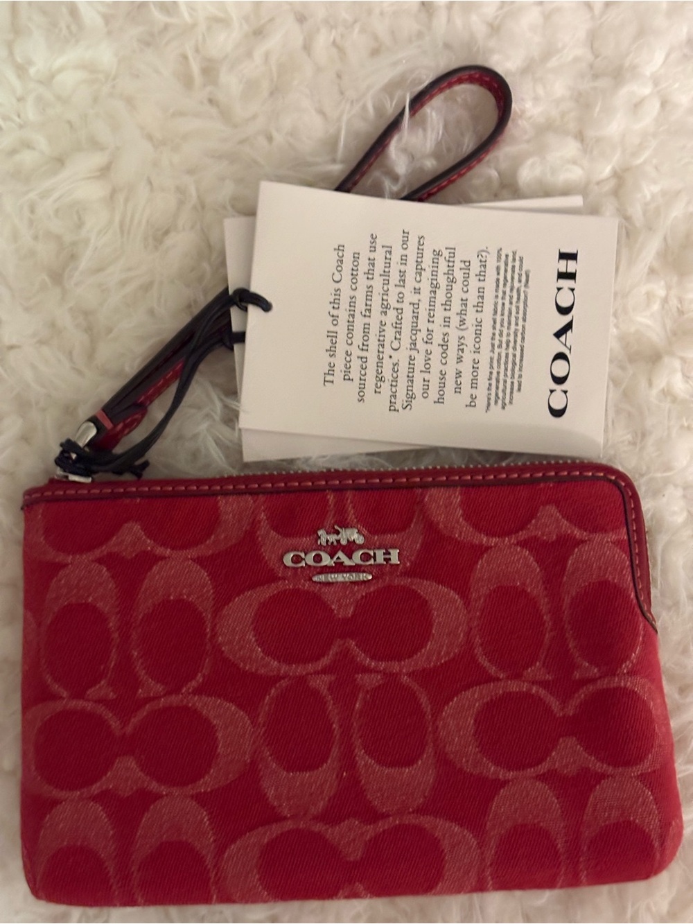 Coach Red Signature Zip Wristlet with Silver Logo